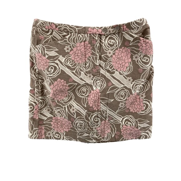 Ann Taylor Loft Sz 12 Skirt Cotton Velour Pink Tan Floral Pockets Short Print - Picture 2 of 9